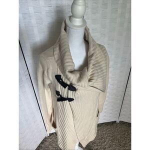 BROCHU WALKER TOGGLE CARDIGAN IVORY RIBBED WOOL-CASHMERE SIZE PETITE